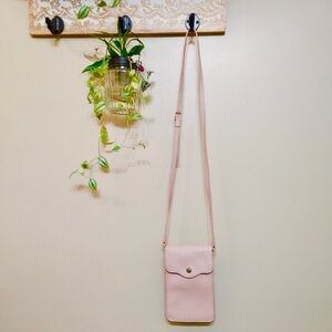 Isadora Italian Pale Pink Pebbled Leather Suede Elegant Crossbody Phone Bag